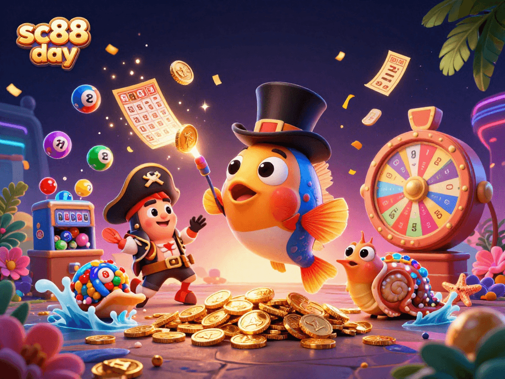 Experience the excitement of sc88 day with vibrant casino elements and dynamic characters in a vibrant underwater scene.