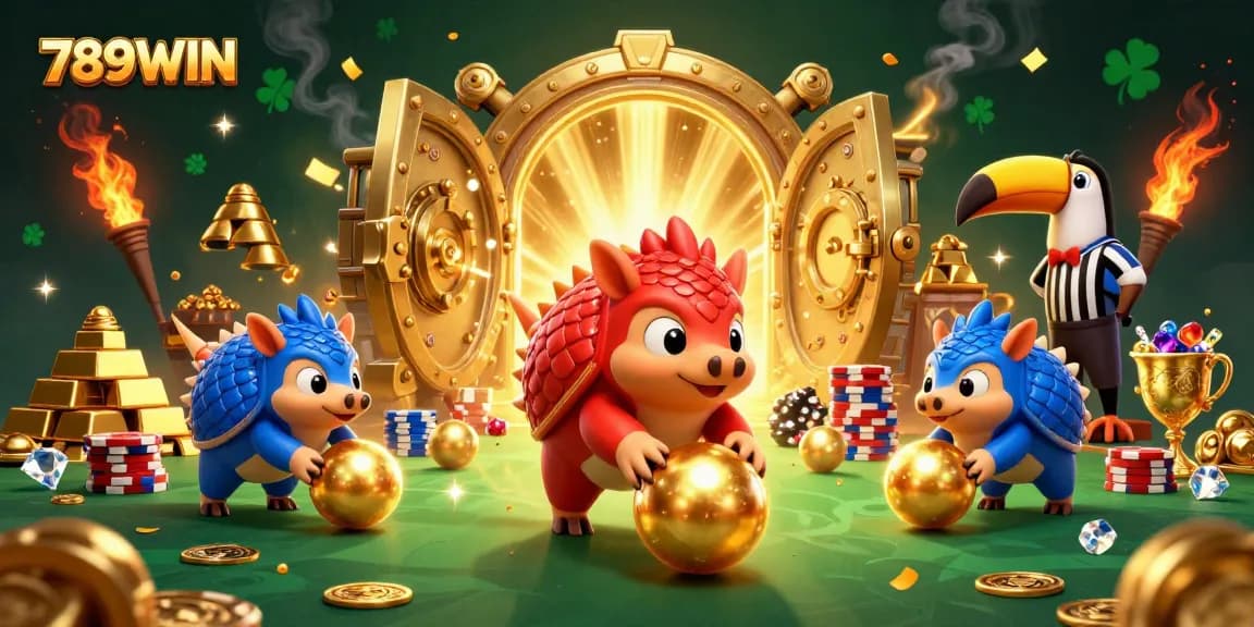 Engage in thrilling gameplay at 789WIN with rival pangolins bowling through poker chips and golden treasures.