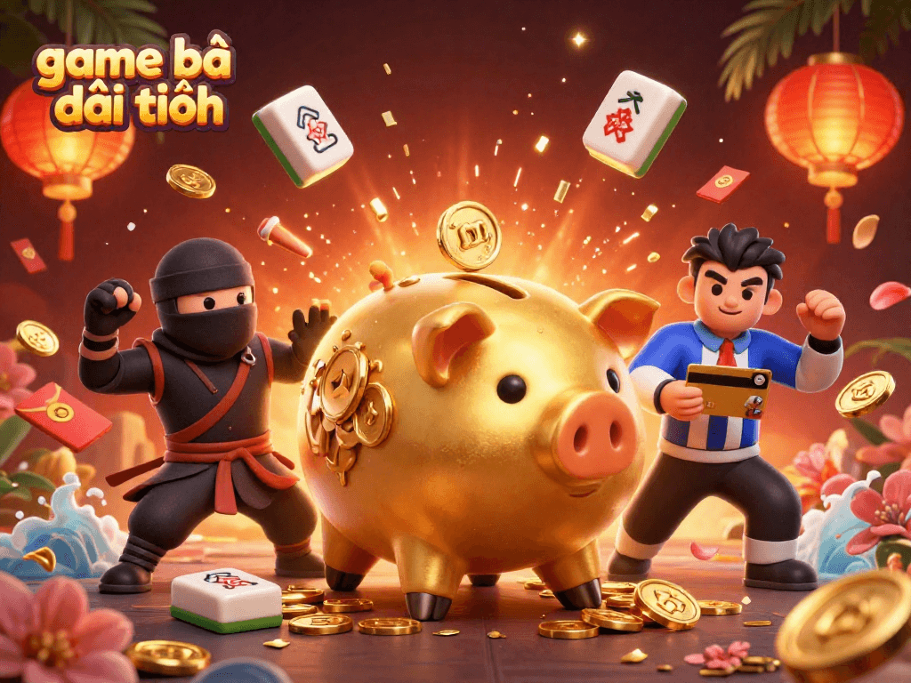 Experience the thrill of game bài đổi thưởng with our vibrant 3D casino illustration featuring lively characters.