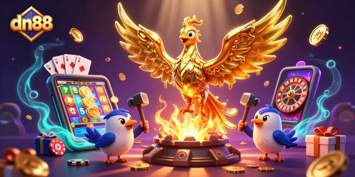 Experience jackpot excitement with the dynamic dn88 golden phoenix in an enchanting casino illustration.