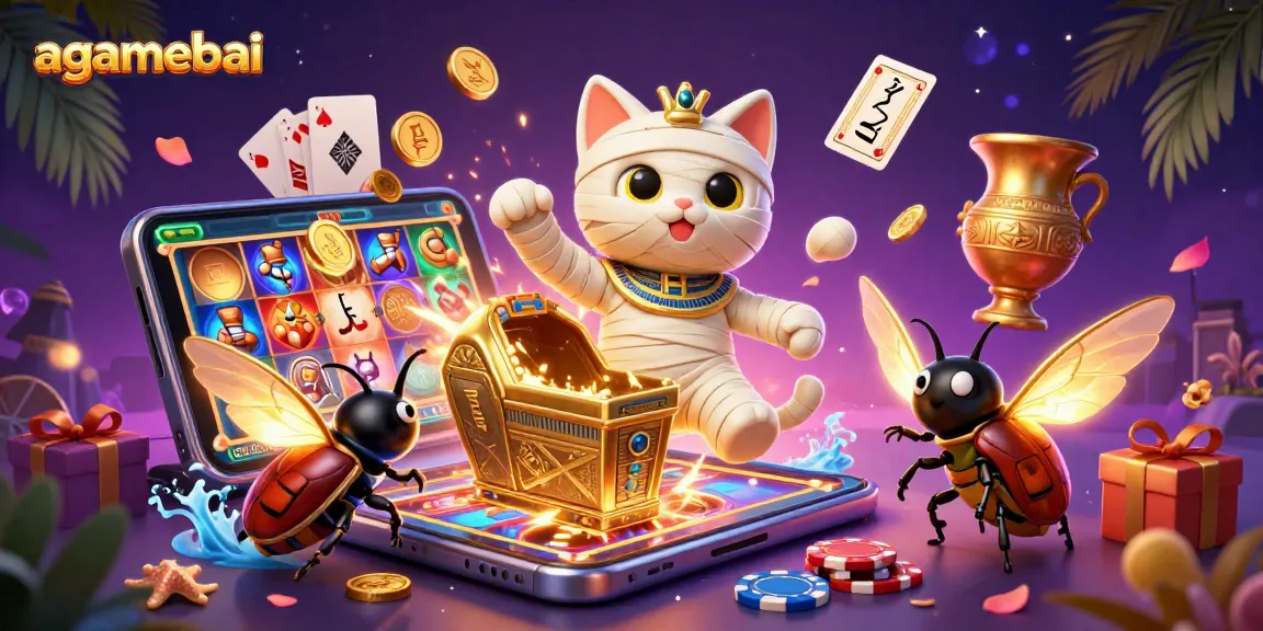 Experience agamebai's vibrant casino atmosphere with the Egyptian mummy cat and engaging gaming elements.