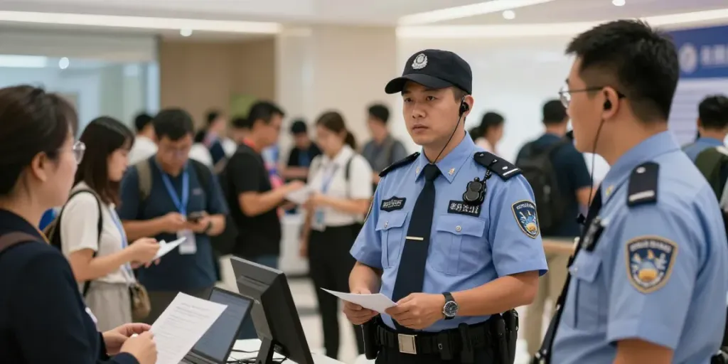 Security Guard overseeing a community event, ensuring safety and professionalism.