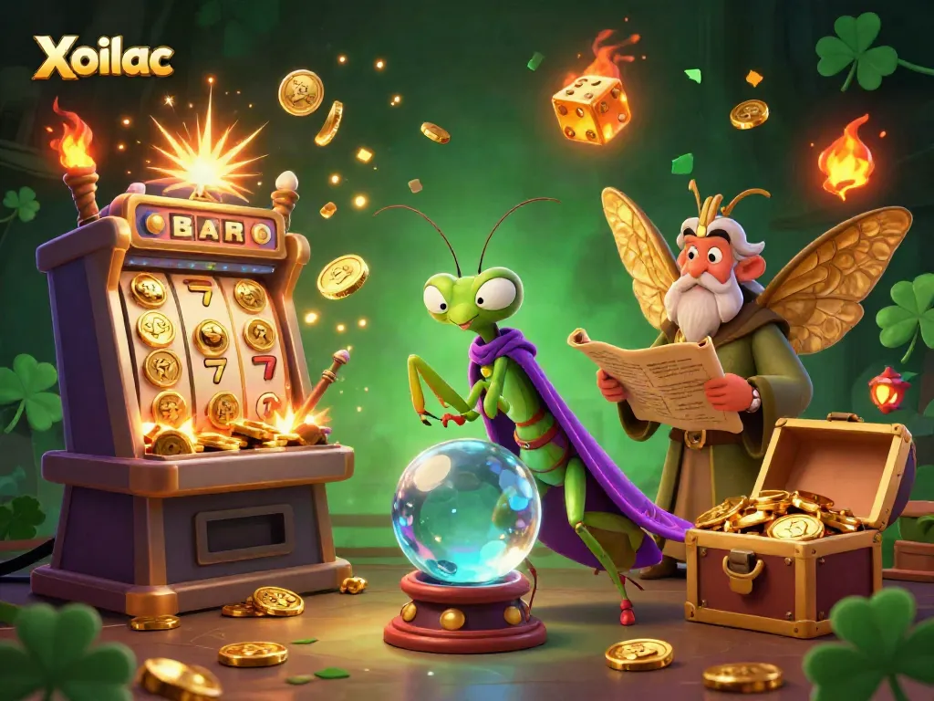 Xoilac offers a thrilling experience with vibrant slot machines and animated characters in a casino setting.