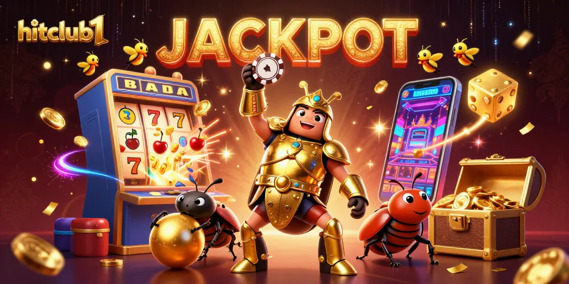 Join the excitement at hitclub1, where a gladiator beetle celebrates victory in a vibrant casino scene!