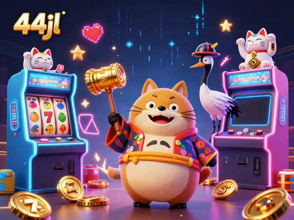 Engage with the exciting gaming scene of 44jl, featuring colorful characters and vibrant casino elements.