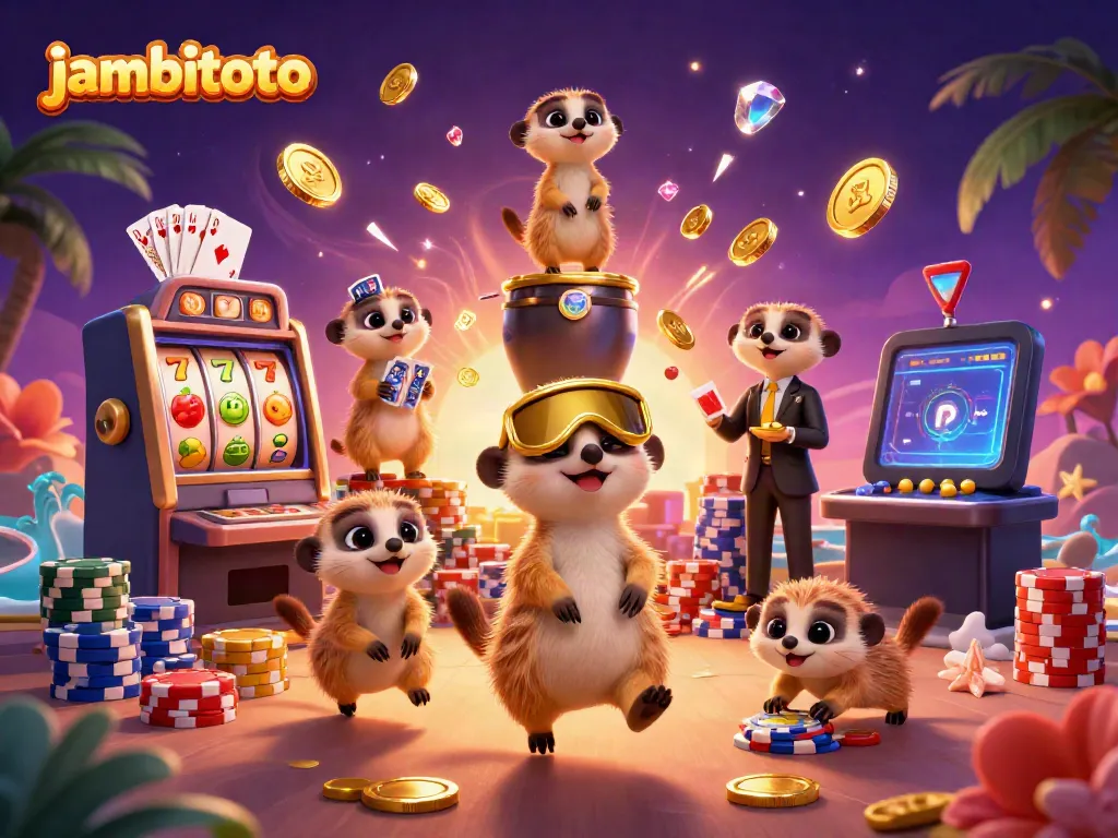 Experience the thrill of jambitoto in a vibrant casino scene with meerkats and exciting game elements.