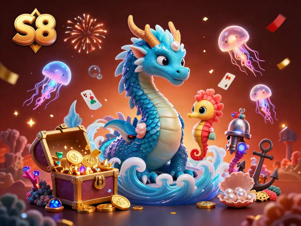 S8 brings players excitement with a vibrant underwater scene of a glowing dragon, seahorse knight, and bounty.