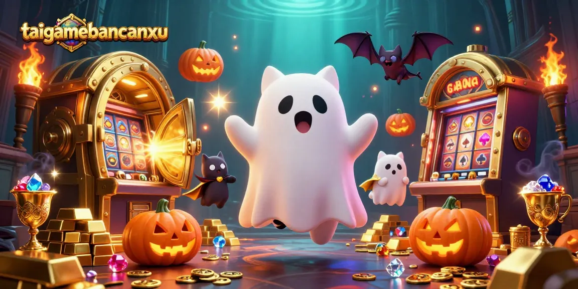 Experience taigamebancaanxu's thrilling casino atmosphere with ghostly characters and treasure