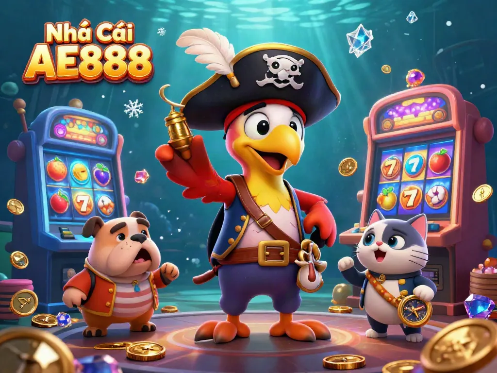 Experience Nhà Cái AE888 with excitement and vibrant gaming elements in this 3D casino illustration.