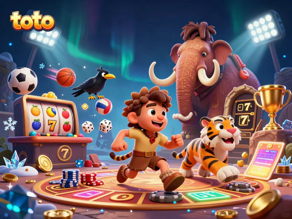 Experience excitement at the toto prehistoric casino with our cartoon characters and slot elements.