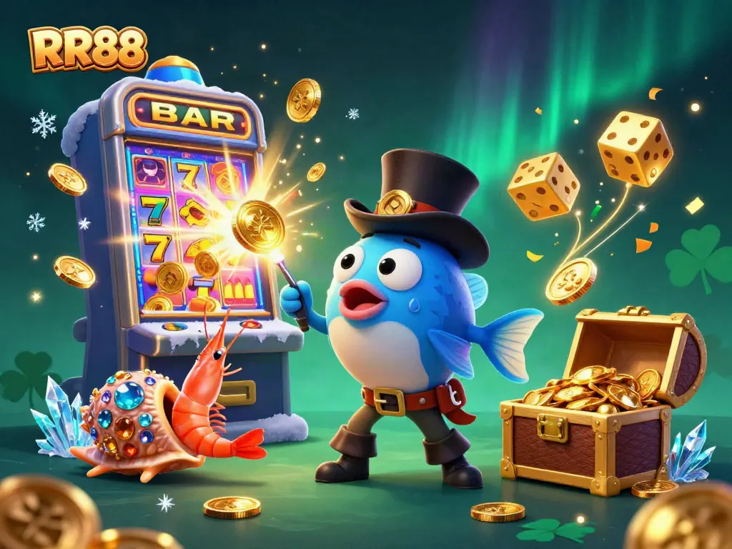 Experience thrilling jackpots with RR88's vibrant casino scene featuring unique underwater characters and rich game elements.