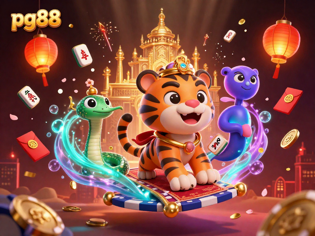 Experience thrilling gameplay with pg88 in a vibrant, dynamic 3D casino illustration showcasing action-packed elements.