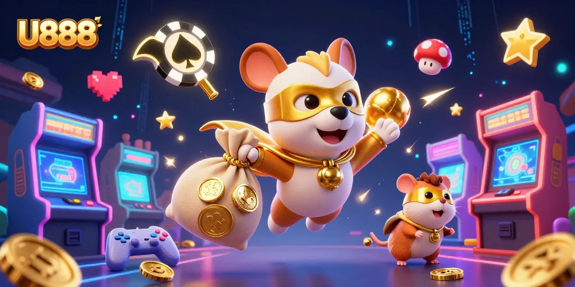 U888 players engaging with vibrant casino-themed characters and arcade elements for a fun betting experience