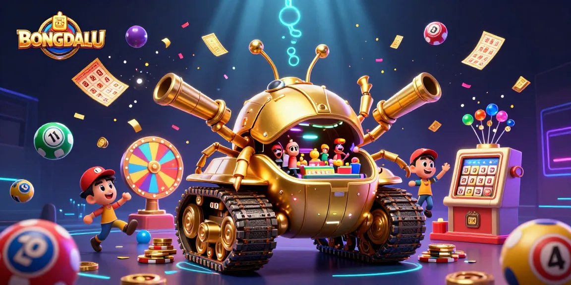 BONGDALU showcases a vibrant casino experience with dynamic lottery balls and golden tokens, depicting action and excitement.