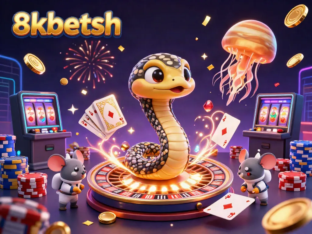Experience the excitement of 8xbetsh with a vibrant 3D casino scene featuring cosmic gaming elements.