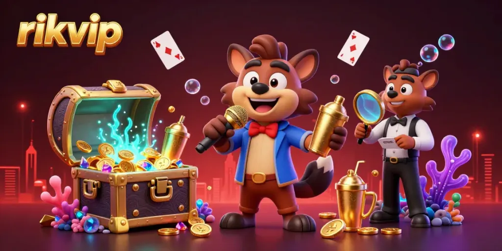 Experience the fun at the rikvip casino, where hyenas engage in lively comedy and drinks mixing.