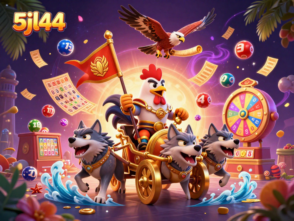 Watch the colorful numbered lottery balls fly in the 5jl44 gaming scene, showcasing vibrant action and excitement.