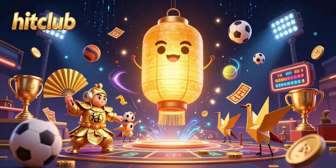 Hitclub showcases a vibrant casino scene with illuminated characters and dynamic sports elements, enticing players.