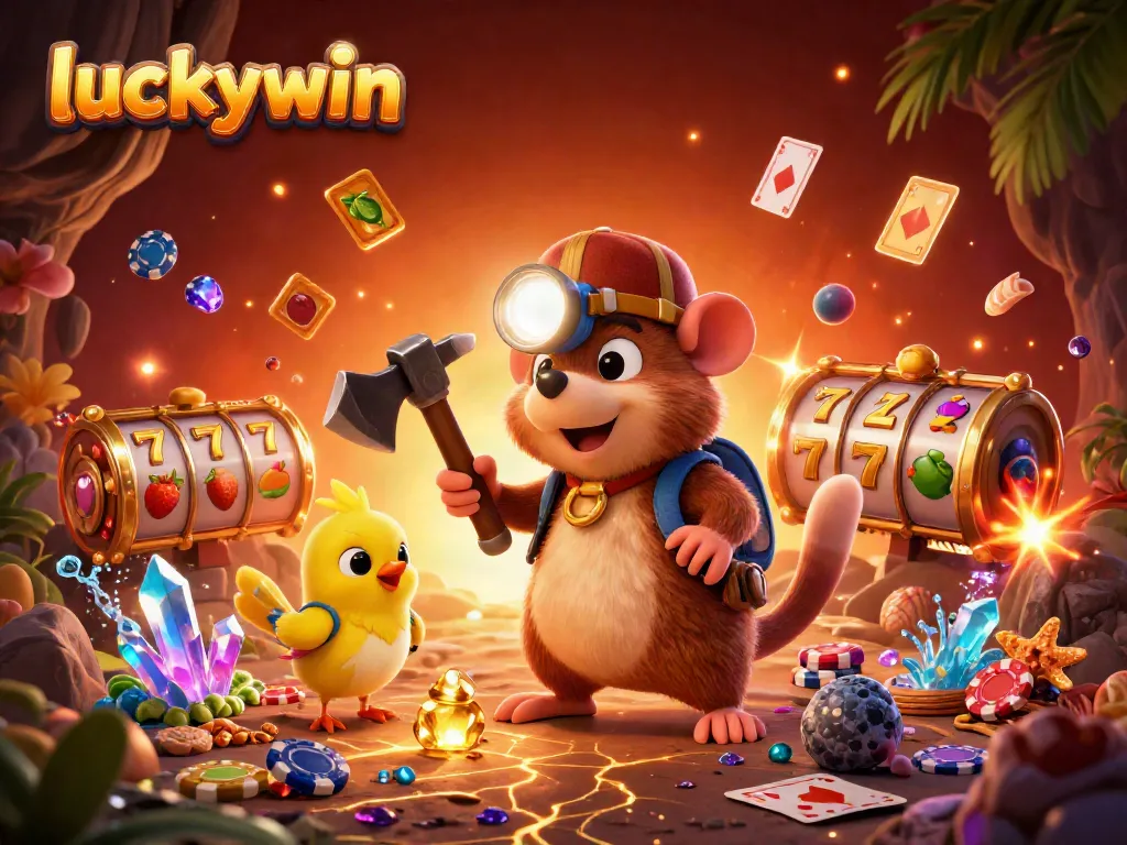 Experience thrilling adventures at Luckywin, where a treasure hunter finds jackpots in a vibrant casino.