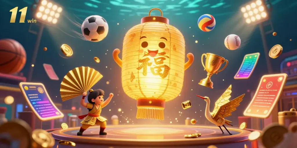 Bet on 11 win to experience vibrant casino action with golden lantern spirit and sports elements.