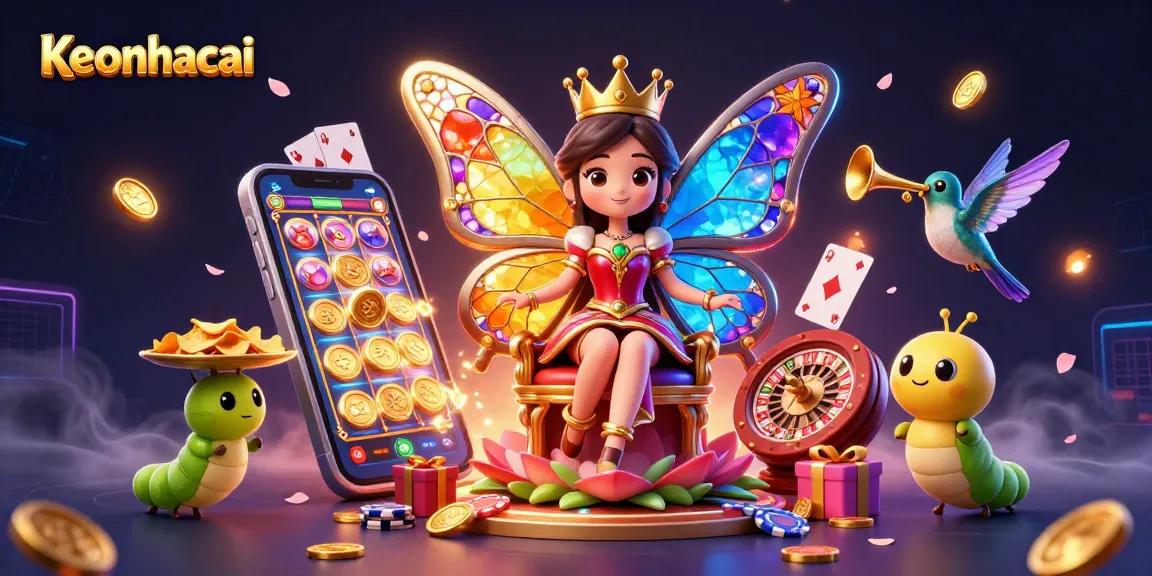 Spin to win with the colorful keonhacai themed slot game illustration, featuring vibrant characters and casino elements.