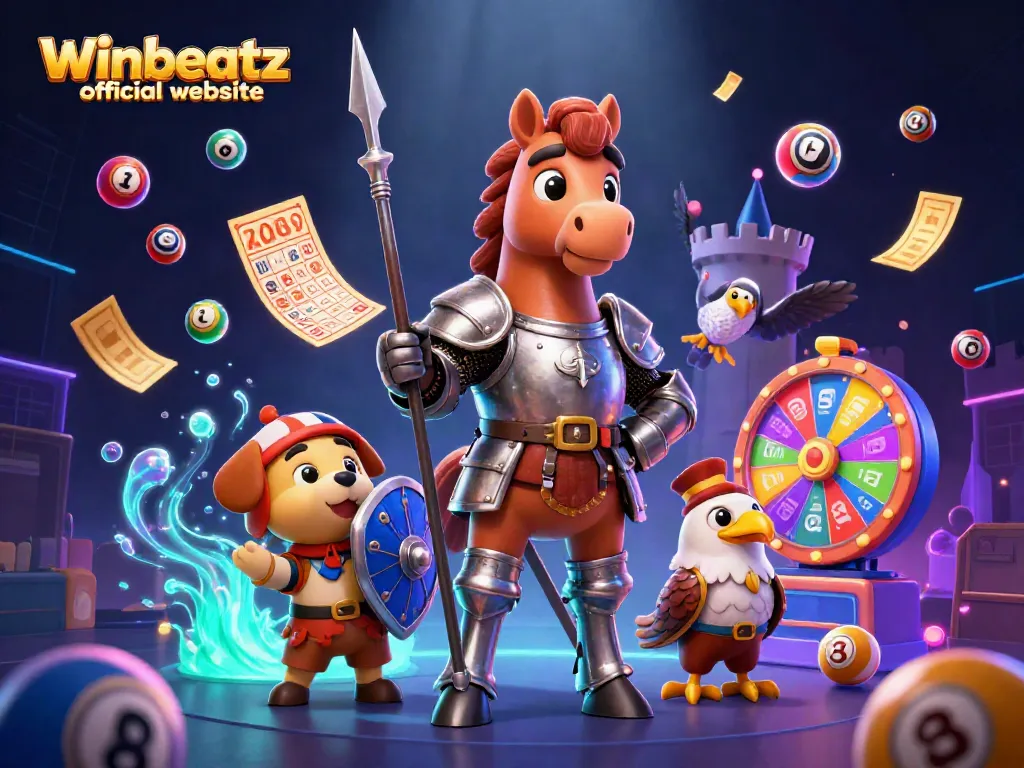 Engage with the Winbeatz official website through this vibrant 3D casino scene featuring lottery elements.