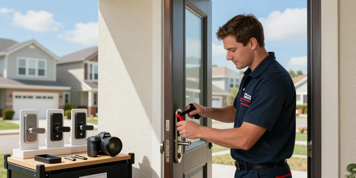 Mobile locksmith Fort Lauderdale technician unlocking a residential door, showcasing professional service and variety of lock solutions.