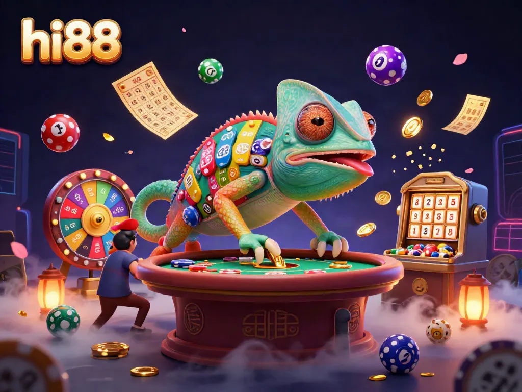 Engage with hi88 Casino through vibrant games and gold coins in a dynamic illustration.