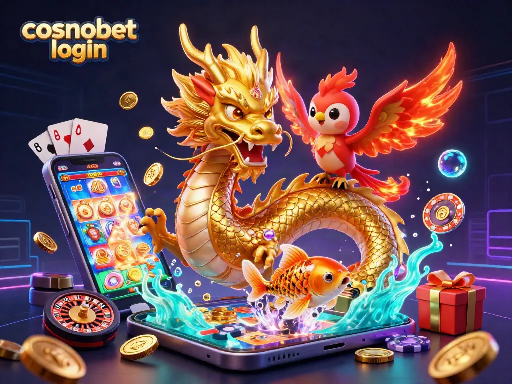 Experience the thrill of Cosmobet login with vibrant casino characters and gaming elements.
