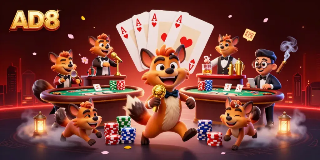 Join the fun at AD88's dynamic comedy casino featuring hyenas and exciting gaming elements.