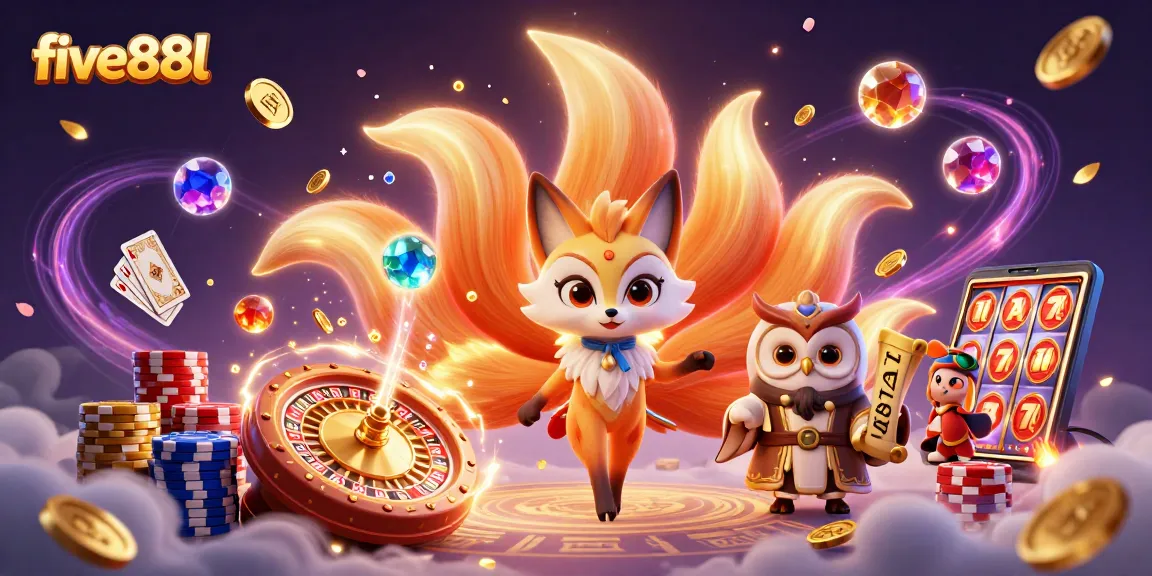 Experience thrilling games at five88l featuring a nine-tailed fox spirit with dazzling casino elements.