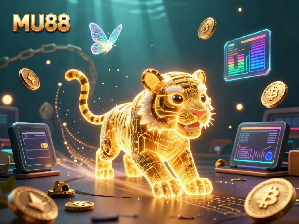 Experience the thrill of MU88 with an energetic digital casino scene featuring a neon tiger and holographic elements.