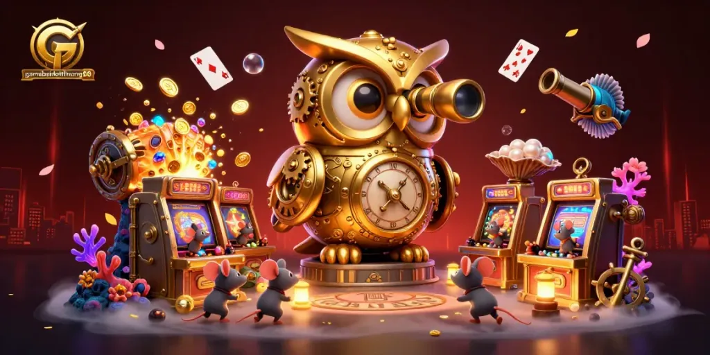 Experience thrilling action at gamebaidoithuong88 with vibrant slot machines and animated casino characters.