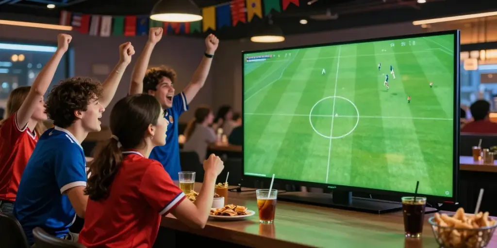 Exciting sports viewing at Socolive - fans enjoying a live football match.