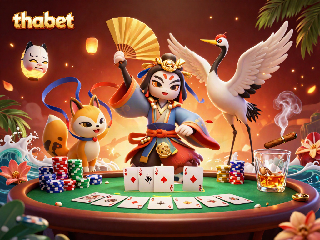Experience thrilling poker action with thabet, featuring vibrant characters and lush casino elements.