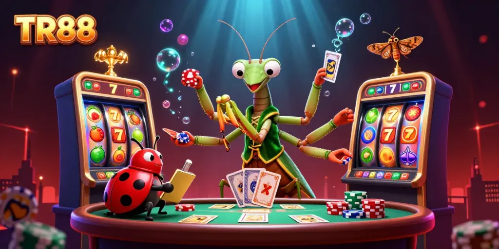 Experience thrilling moments with TR88 as the mantis deals cards and spins the jackpot.