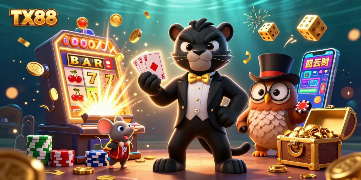 Experience thrilling action with TX88 at this vibrant casino scene featuring stylish characters and dynamic game elements.