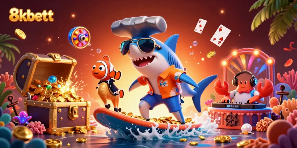 Experience the excitement of 8kbett with a vibrant and engaging casino-themed illustration.