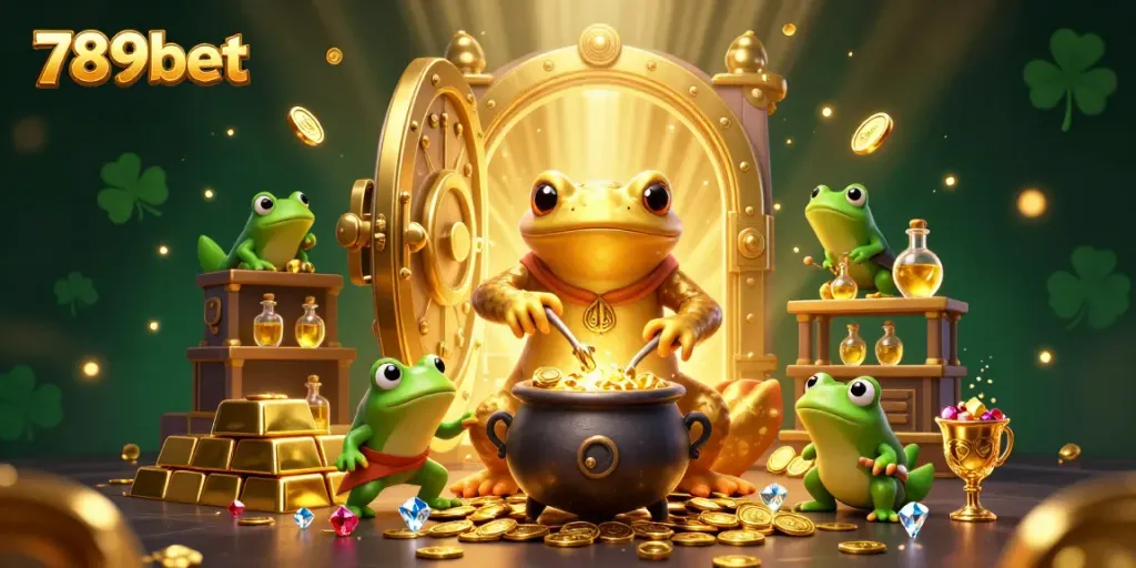 Explore vibrant casino riches with 789bet's treasure-filled 3D digital illustration.