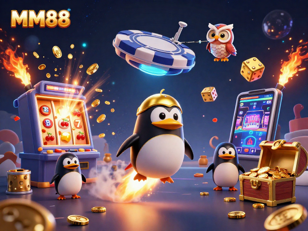 Experience the thrill of MM88 with vivid 3D elements depicting a dynamic casino adventure.