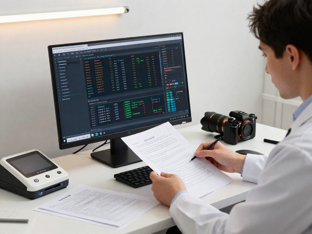 Document fraud detection analysis in a professional forensic environment showcasing AI technology and detailed metrics.