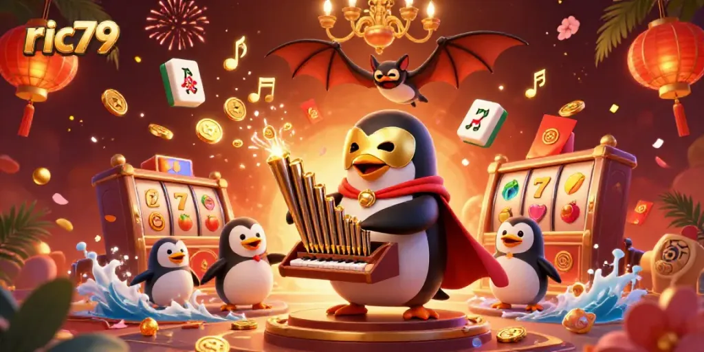 Engage in magical gameplay with ric79 featuring a penguin organist and dynamic casino elements.