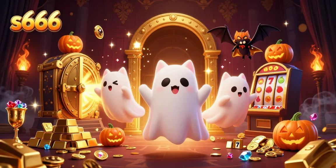 Engage with the vibrant world of s666 slots featuring a playful ghost cat and vampire bat in a haunted casino scene