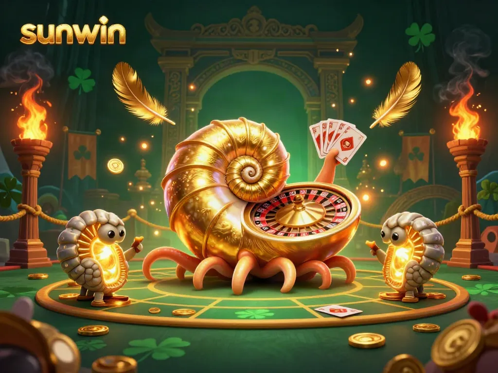 Engage in thrilling gameplay with sunwin’s dynamic 3D casino illustration featuring a giant nautilus roulette wheel.