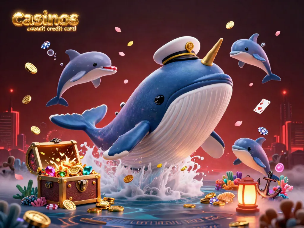 Experience excitement in casinos that accept credit card with a whimsical underwater scene featuring a whale and playful dolphins.