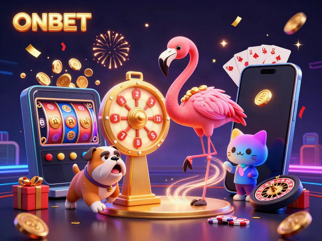 Spin to win with ONBET in this vibrant casino-themed 3D illustration!