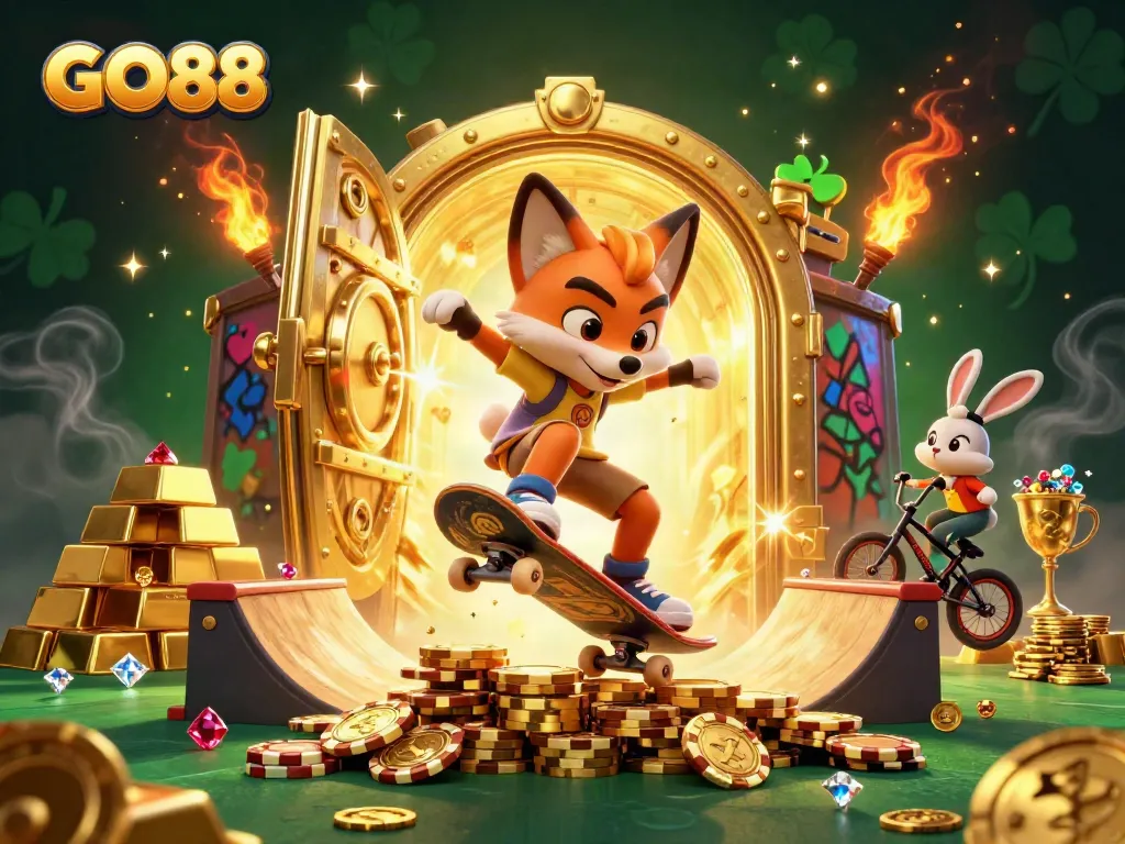 Experience thrilling games at GO88 with a vibrant depiction of a lively casino scene.