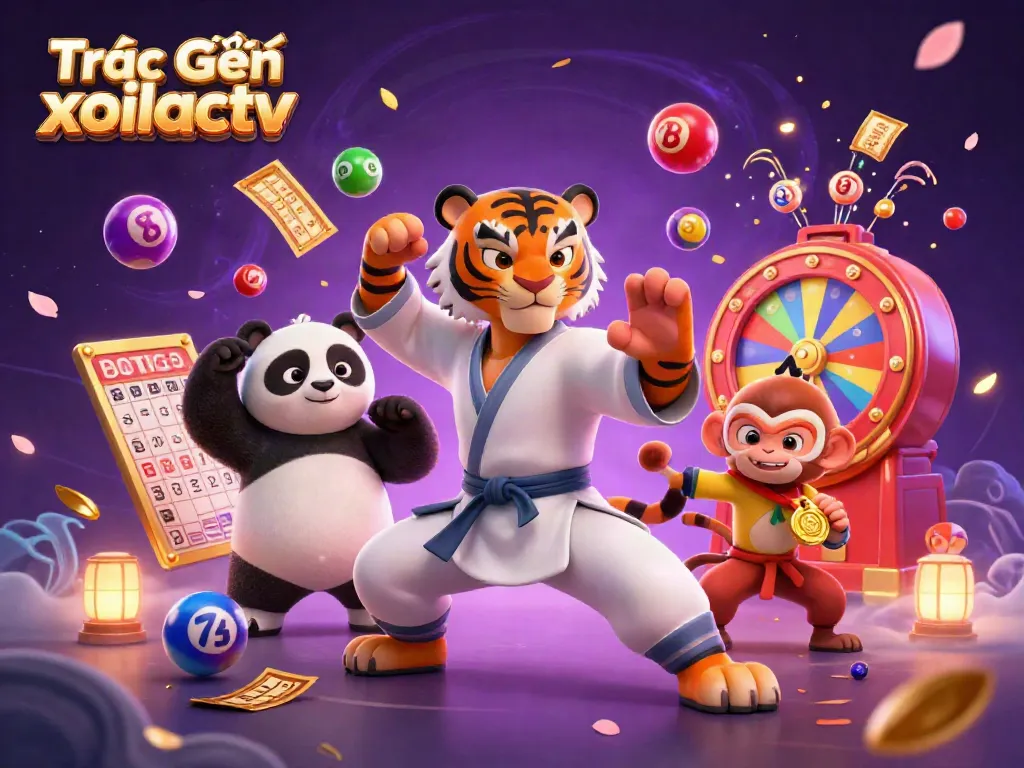 Experience exciting Trực Tiếp xoilactv action with a kung fu tiger and vibrant gambling elements.