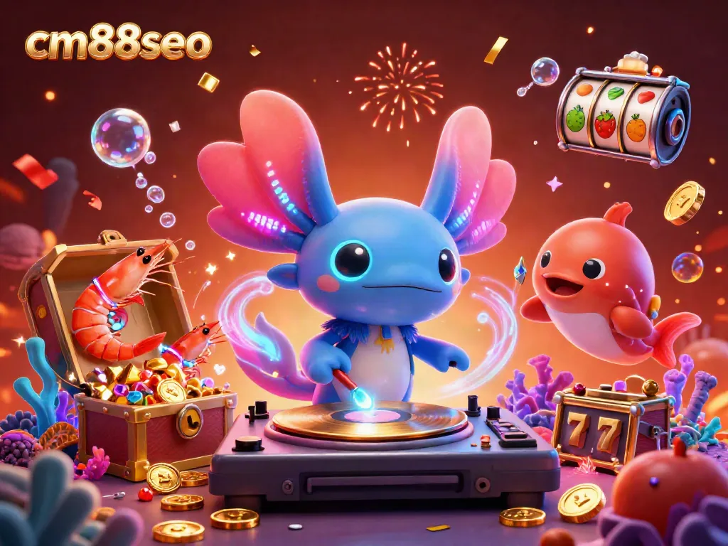 Spin golden slots with cm88seo in a vibrant underwater casino party.