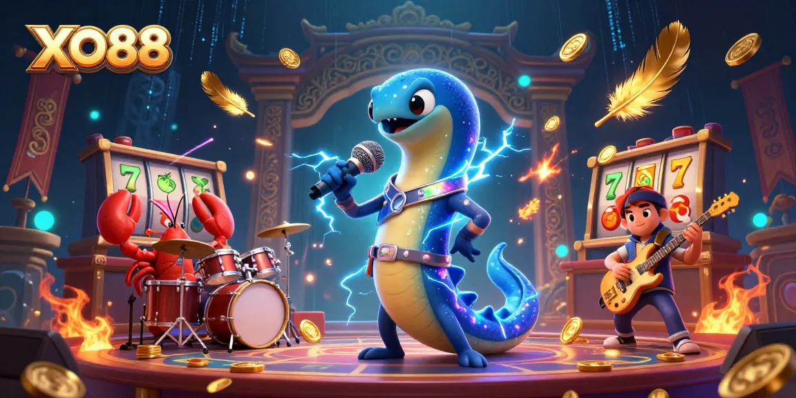 Experience thrilling game action with XO88 in a vibrant underwater casino scene featuring electric eel DJ.